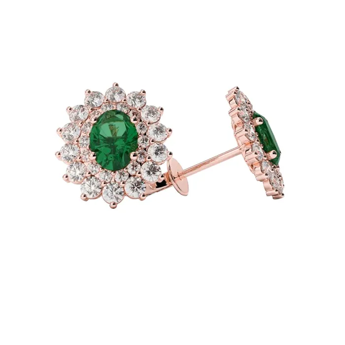 GB Earrings Halo Flower Style Green Emerald And Natural Earth Mined Diamonds Studs Earrings Gold 14K 550 Ct GB Earrings Halo Flower Style Green Emerald And Natural Earth Mined Diamonds Studs Earrings Gold 14K 550 Ct