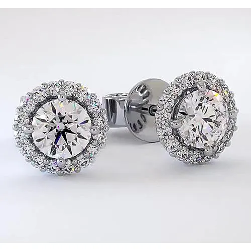 GB Earrings Halo Natural Earth Mined Diamond Stud Earrings 232 Carats GB Earrings Halo Natural Earth Mined Diamond Stud Earrings 232 Carats