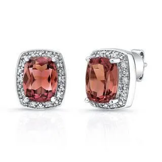GB Earrings Pink Tourmaline And Natural Earth Mined Diamond Stud Earring White Gold 14K 1440 Ct GB Earrings Pink Tourmaline And Natural Earth Mined Diamond Stud Earring White Gold 14K 1440 Ct