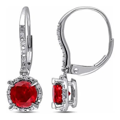 GB Earrings Women White Gold Red Ruby And Natural Earth Mined Diamond Hoop Earring 368 Carats GB Earrings Women White Gold Red Ruby And Natural Earth Mined Diamond Hoop Earring 368 Carats