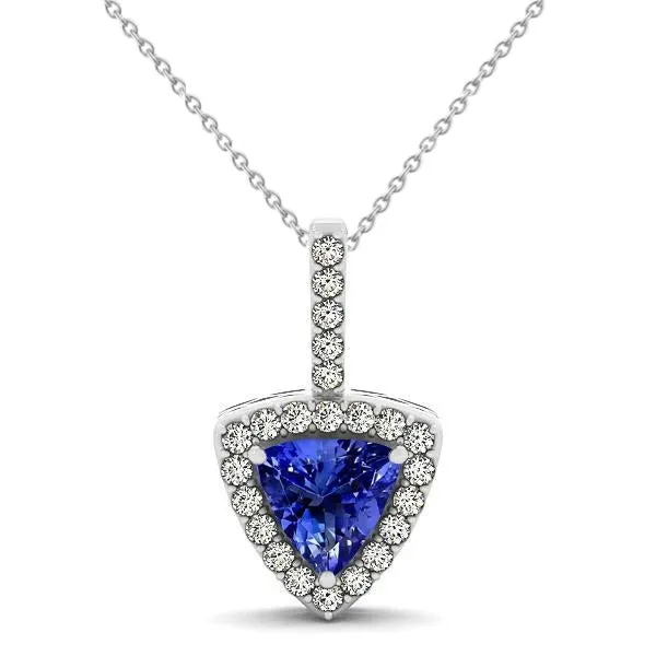 GB Necklaces 17 Ct Blue Tanzanite And Natural Earth Mined Diamonds Pendant Necklace White Gold 14K GB Necklaces 17 Ct Blue Tanzanite And Natural Earth Mined Diamonds Pendant Necklace White Gold 14K