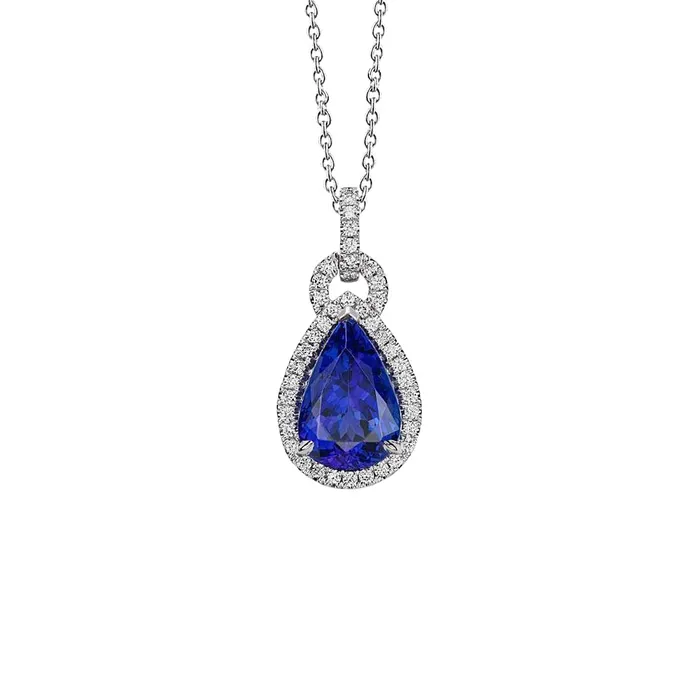 GB Necklaces 665 Ct Pendant Necklace 14K Pear Tanzanite With Round Natural Earth Mined Diamonds GB Necklaces 665 Ct Pendant Necklace 14K Pear Tanzanite With Round Natural Earth Mined Diamonds