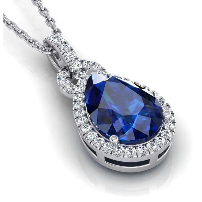 GB Necklaces 665 Ct Pendant Necklace 14K Pear Tanzanite With Round Natural Earth Mined Diamonds