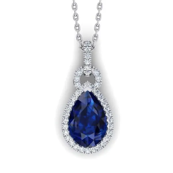GB Necklaces 665 Ct Pendant Necklace 14K Pear Tanzanite With Round Natural Earth Mined Diamonds