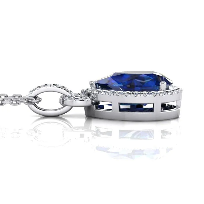 GB Necklaces 665 Ct Pendant Necklace 14K Pear Tanzanite With Round Natural Earth Mined Diamonds