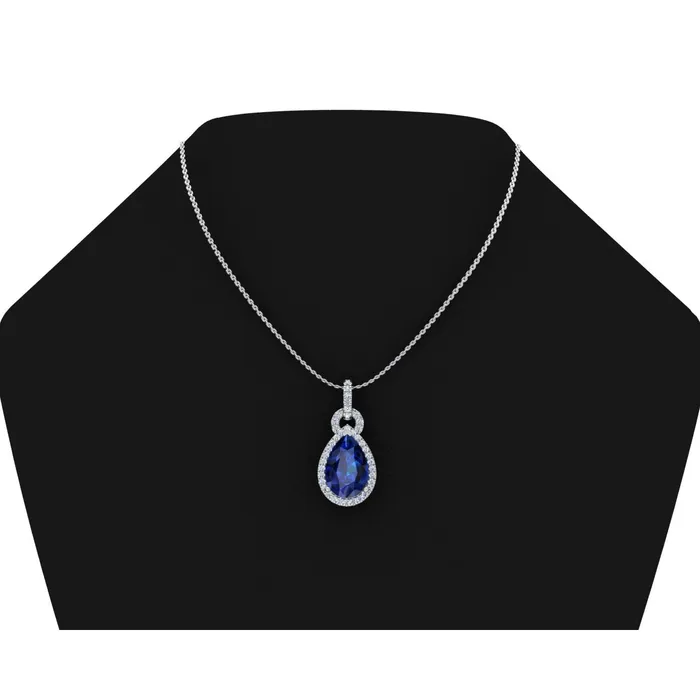 GB Necklaces 665 Ct Pendant Necklace 14K Pear Tanzanite With Round Natural Earth Mined Diamonds