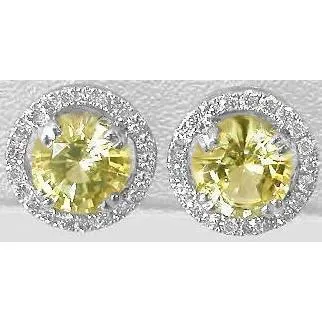 GB Prong Set 5 Carats Yellow Sapphire Lady Halo Studs Earring Gold 14K Earrings GB Prong Set 5 Carats Yellow Sapphire Lady Halo Studs Earring Gold 14K Earrings
