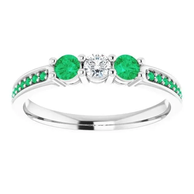 GB Rings 3 Stone Ring Round Natural Earth Mined Diamond 107 Carats Columbian Emerald GB Rings 3 Stone Ring Round Natural Earth Mined Diamond 107 Carats Columbian Emerald