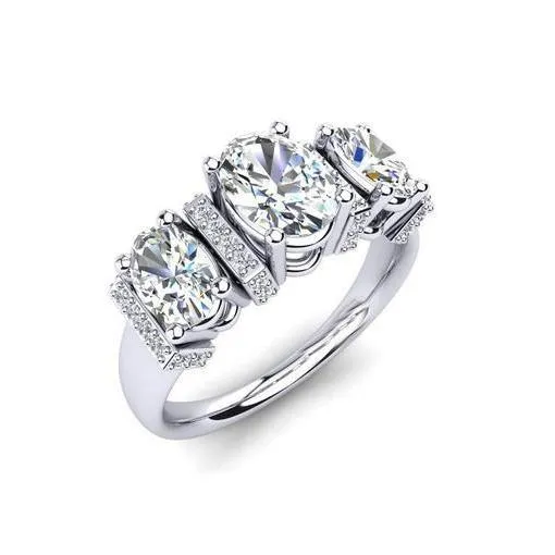 GB Rings 414 Ct 3 Stone Style Oval And Round Natural Earth Mined Diamonds Wedding Ring GB Rings 414 Ct 3 Stone Style Oval And Round Natural Earth Mined Diamonds Wedding Ring