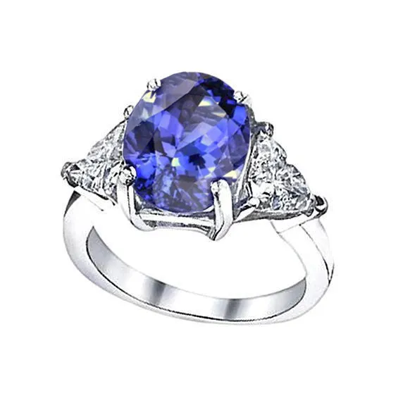 GB Rings 801 Carats Oval Tanzanite Natural Earth Mined Diamond Three Stone Anniversary Ring GB Rings 801 Carats Oval Tanzanite Natural Earth Mined Diamond Three Stone Anniversary Ring