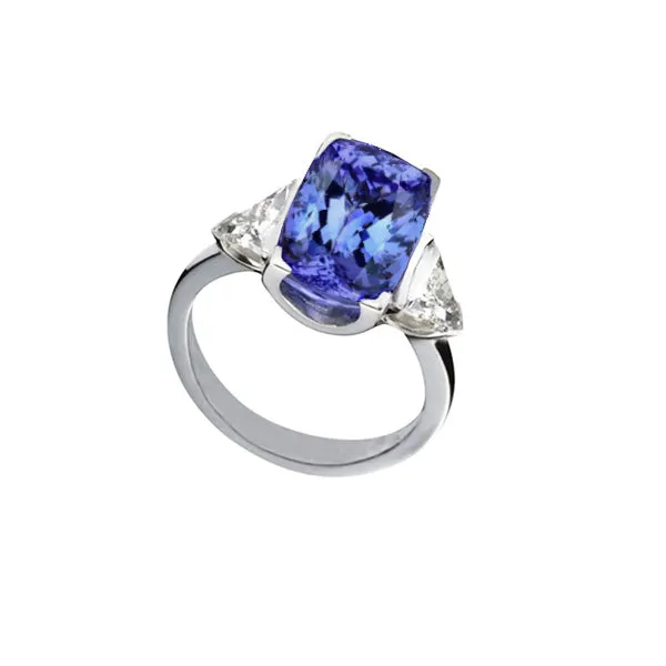 GB Rings Cushion Tanzanite And Natural Earth Mined Diamonds 3 Stone Ring 5 Carat White Gold GB Rings Cushion Tanzanite And Natural Earth Mined Diamonds 3 Stone Ring 5 Carat White Gold