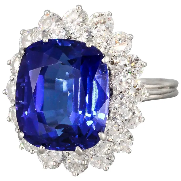 GB Rings Cushion Tanzanite With Round Natural Earth Mined Diamonds 5 Ct Ring New White Gold 14K GB Rings Cushion Tanzanite With Round Natural Earth Mined Diamonds 5 Ct Ring New White Gold 14K