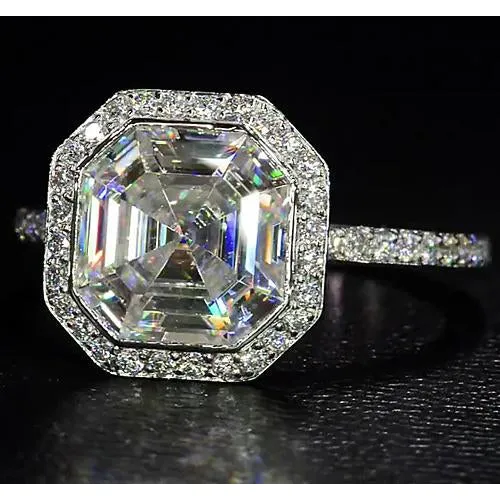 GB Rings Elegant 8 Carat Halo Asscher Lab Grown Large Diamond Ring GB Rings Elegant 8 Carat Halo Asscher Lab Grown Large Diamond Ring