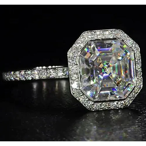 GB Rings Elegant 8 Carat Halo Asscher Lab Grown Large Diamond Ring GB Rings Elegant 8 Carat Halo Asscher Lab Grown Large Diamond Ring