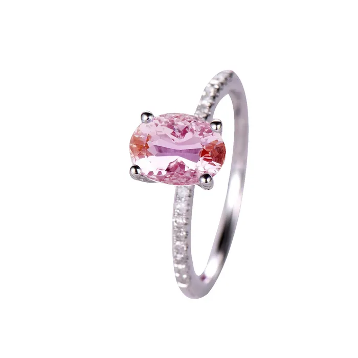 GB Rings Prong Set 1475 Ct Kunzite With Natural Earth Mined Diamonds Wedding Ring White Gold 14K GB Rings Prong Set 1475 Ct Kunzite With Natural Earth Mined Diamonds Wedding Ring White Gold 14K