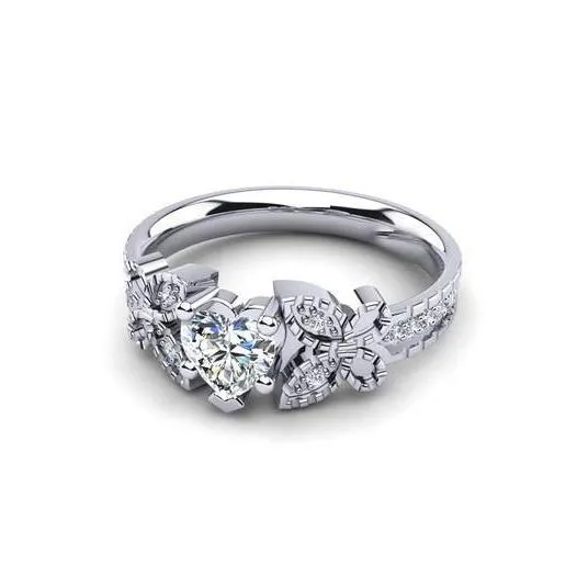 GB Rings Sparkling Natural Earth Mined Diamond Ring 175 Carats Heart And Round Cut White Gold 14K GB Rings Sparkling Natural Earth Mined Diamond Ring 175 Carats Heart And Round Cut White Gold 14K