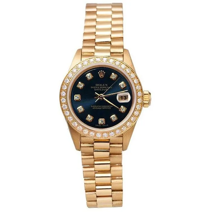 GB Rolex President Style Watch Blue Diamond Dial Bezel Datejust Yg Watches