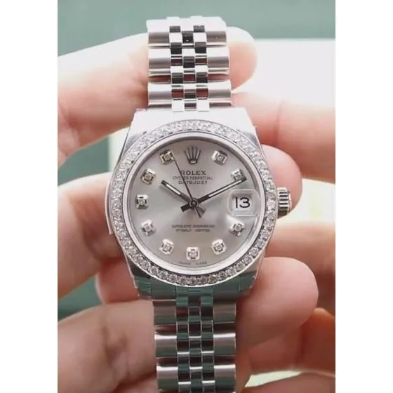 GB Watches Custom Diamond Bezel Midsize Rolex Datejust Watch Ss 5 Carat