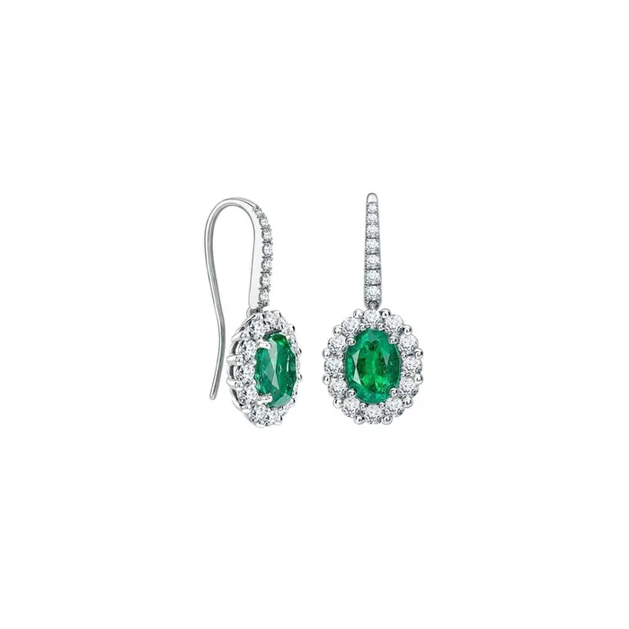 GB White Gold 494 Carats Green Emerald With Natural Earth Mined Diamonds Dangle Earrings Earrings GB White Gold 494 Carats Green Emerald With Natural Earth Mined Diamonds Dangle Earrings Earrings