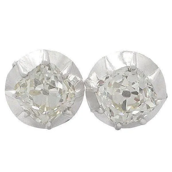 GB Women 14K White Gold Old Miner Cut Natural Earth Mined Diamond Stud Ear Ring 5 Carats Earrings GB Women 14K White Gold Old Miner Cut Natural Earth Mined Diamond Stud Ear Ring 5 Carats Earrings