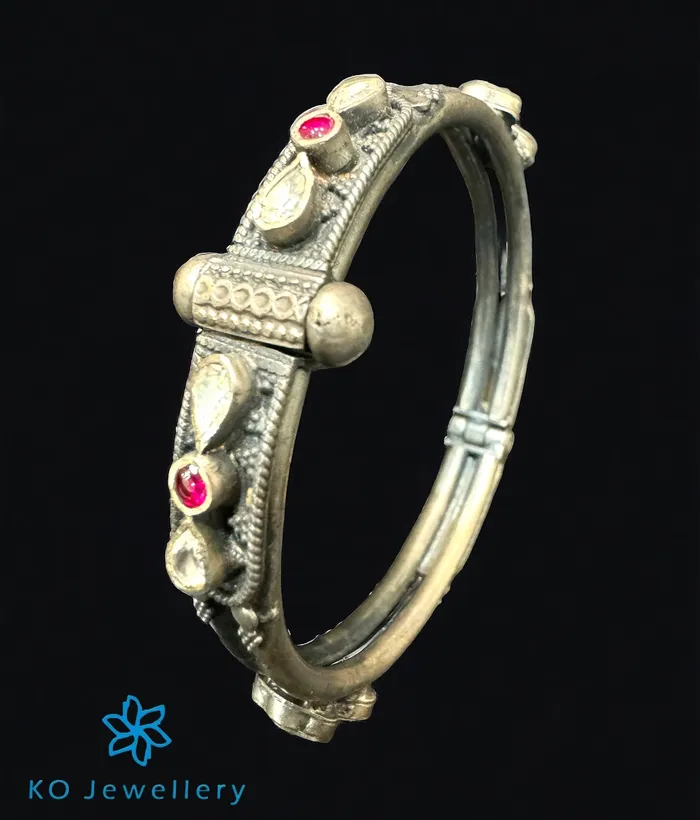 Gemstone Bracelets The Zane Silver Antique Openable Polki Bracelet Size 24 Gemstone Bracelets The Zane Silver Antique Openable Polki Bracelet Size 24