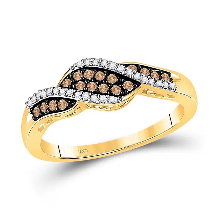 GND 10kt Yellow Gold Womens Round Brown Diamond Band Ring 15 Cttw GND Rings GND 10kt Yellow Gold Womens Round Brown Diamond Band Ring 15 Cttw GND Rings