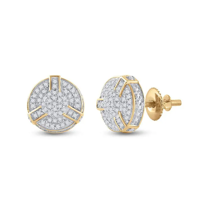 GND Earrings GND YellowTone Sterling Silver Mens Diamond 3D Disk Circle Earrings 14 Cttw GND Earrings GND YellowTone Sterling Silver Mens Diamond 3D Disk Circle Earrings 14 Cttw