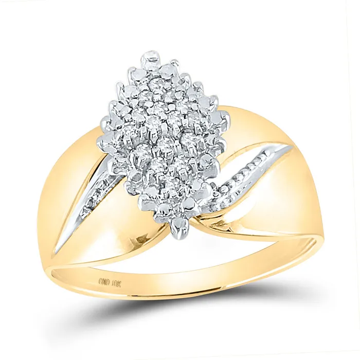 GND Rings GND 10kt Yellow Gold Womens Round Prongset Diamond Oval Cluster Ring 18 Cttw GND Rings GND 10kt Yellow Gold Womens Round Prongset Diamond Oval Cluster Ring 18 Cttw