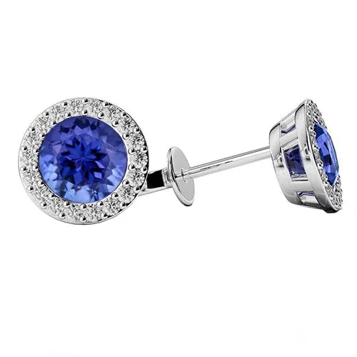 Halo Round Tanzanite With Natural Earth Mined Diamond 390 Carats Stud Earrings GB Earrings Halo Round Tanzanite With Natural Earth Mined Diamond 390 Carats Stud Earrings GB Earrings
