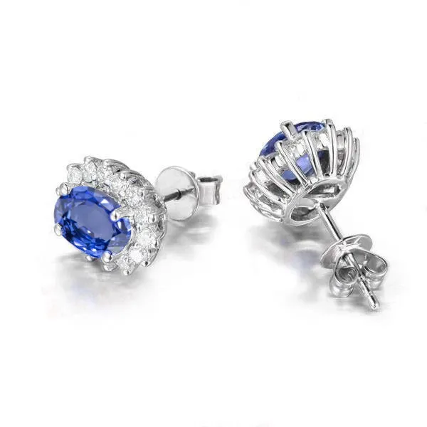 Halo Studs Earrings 14K White 410 Carats Sapphire And Natural Earth Mined Diamonds New GB Earrings Halo Studs Earrings 14K White 410 Carats Sapphire And Natural Earth Mined Diamonds New GB Earrings