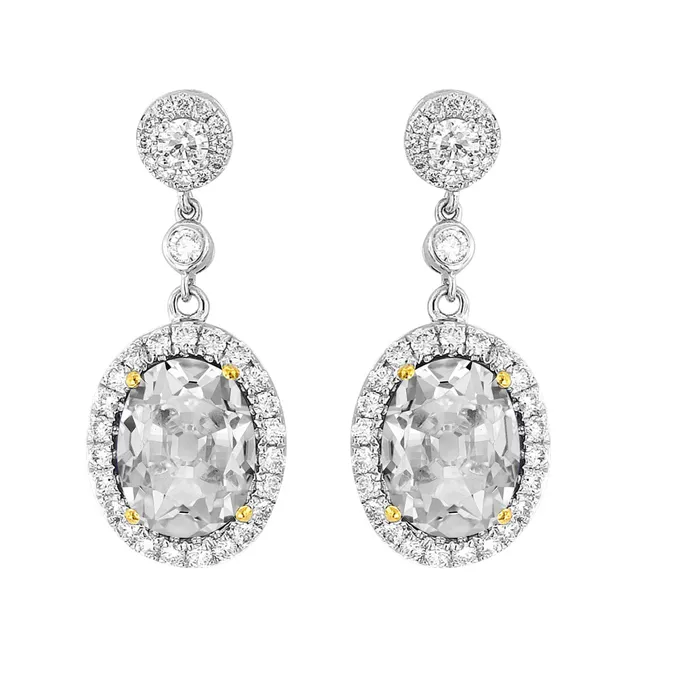 HarryChadEntcom Earrings Real Natural Earth Mined Diamond Halo Drop Earrings Prong Set 9 Carats Oval Old Miner Two Tone