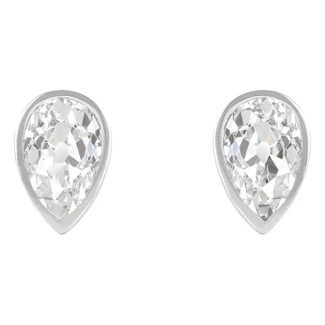 HarryChadEntcom Earrings White Gold Mined Diamond Stud Earrings Bezel Set Pear Old European 4 Carats HarryChadEntcom Earrings White Gold Mined Diamond Stud Earrings Bezel Set Pear Old European 4 Carats