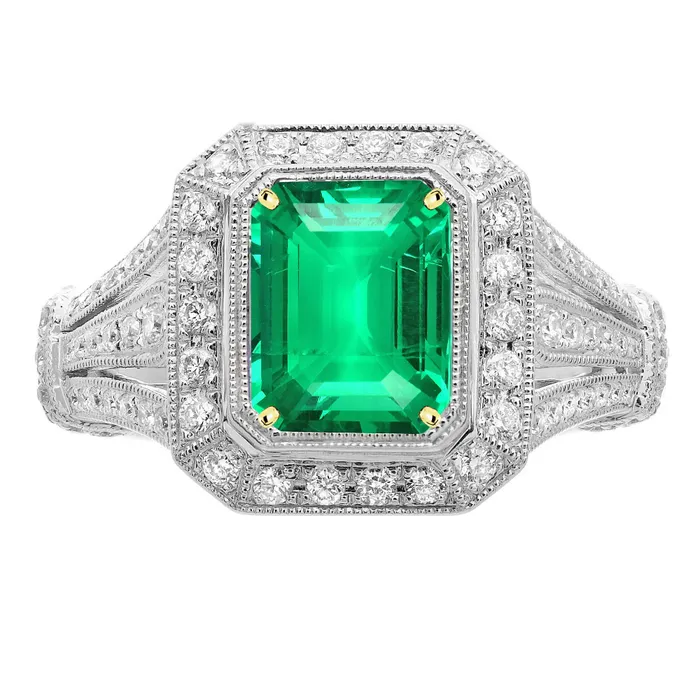 HarryChadEntcom Green Emerald Halo Ring Vintage Style Diamond Jewelry Rings