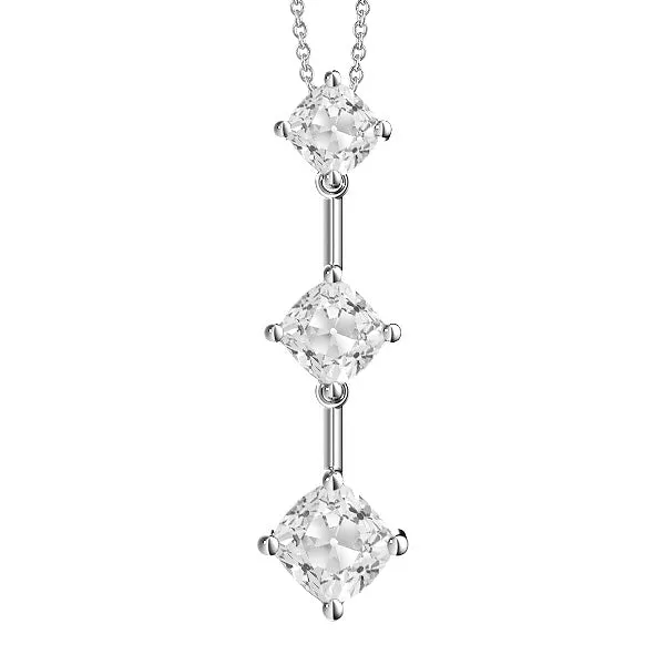 HarryChadEntcom Necklaces Gold 14K Real Natural Earth Mined Diamond Three Stone Pendant Cushion Old Mine Cut 4 Carats HarryChadEntcom Necklaces Gold 14K Real Natural Earth Mined Diamond Three Stone Pendant Cushion Old Mine Cut 4 Carats
