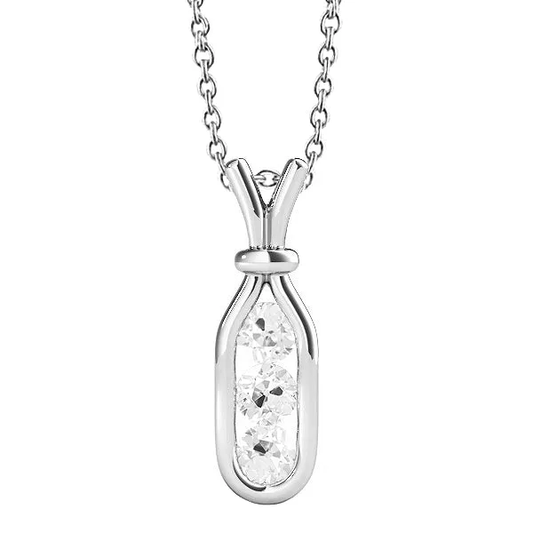 HarryChadEntcom Necklaces Round Old European Three Stone Natural Earth Mined Diamond Pendant 150 Carats Gold 14K