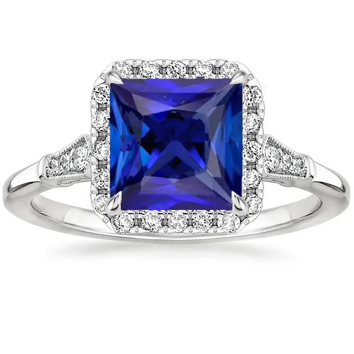HarryChadEntcom Rings Antique Style Halo Natural Earth Mined Diamond Ceylon Sapphire Ring White Gold 6 Carats HarryChadEntcom Rings Antique Style Halo Natural Earth Mined Diamond Ceylon Sapphire Ring White Gold 6 Carats