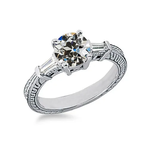 HarryChadEntcom Rings Baguette Old Miner Genuine Natural Earth Mined Diamond 3 Stone Ring 150 Carats Antique Style