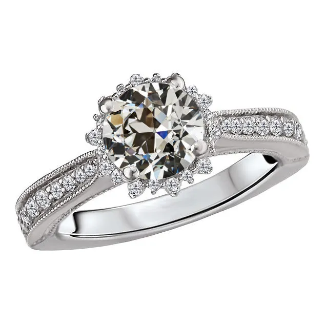 HarryChadEntcom Rings Flower Style Natural Diamond Halo Ring Gold Old Mine Cut Milgrain 350 Carats HarryChadEntcom Rings Flower Style Natural Diamond Halo Ring Gold Old Mine Cut Milgrain 350 Carats