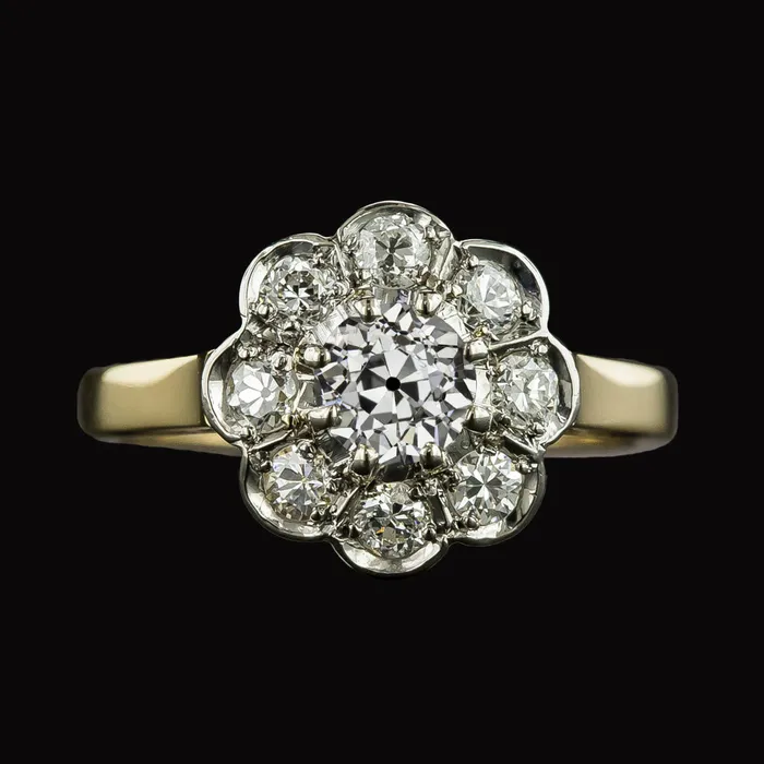 HarryChadEntcom Rings Halo Old Mine Cut Natural Earth Mined Diamond Ring Two Tone Flower Style Jewelry 3 Carats HarryChadEntcom Rings Halo Old Mine Cut Natural Earth Mined Diamond Ring Two Tone Flower Style Jewelry 3 Carats