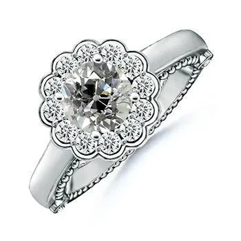 HarryChadEntcom Rings Halo Round Natural Earth Mined Diamond Ring Old Mine Cut 2 Carats Flower Style Milgrain HarryChadEntcom Rings Halo Round Natural Earth Mined Diamond Ring Old Mine Cut 2 Carats Flower Style Milgrain