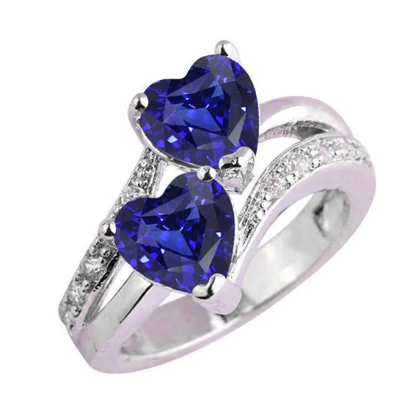 HarryChadEntcom Rings Heart Blue Sapphire Natural Earth Mined Diamond Ring 2 Stone Split Shank 350 Carats HarryChadEntcom Rings Heart Blue Sapphire Natural Earth Mined Diamond Ring 2 Stone Split Shank 350 Carats