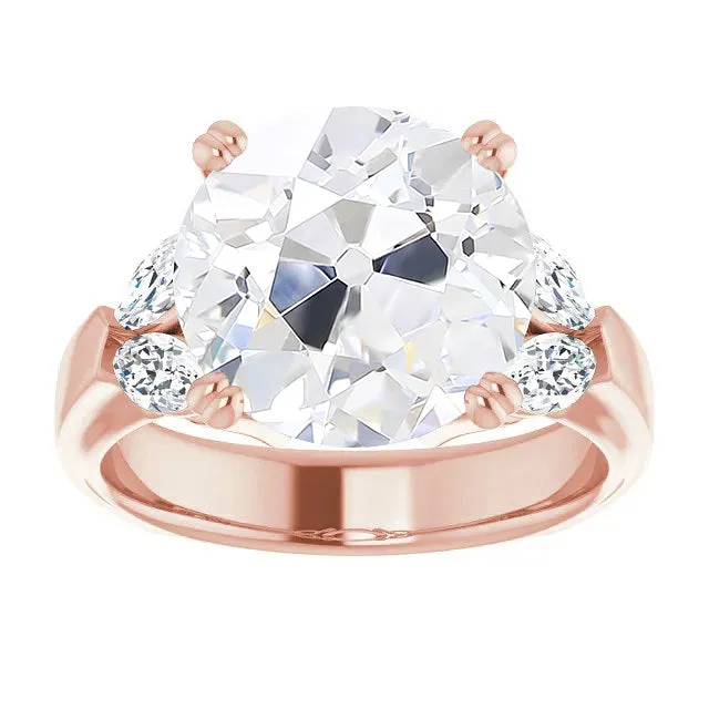 HarryChadEntcom Rings Round Old Cut Large Lab Grown Diamond Ring 5 Stone Double Prong Set 1050 Carats Rose Gold HarryChadEntcom Rings Round Old Cut Large Lab Grown Diamond Ring 5 Stone Double Prong Set 1050 Carats Rose Gold