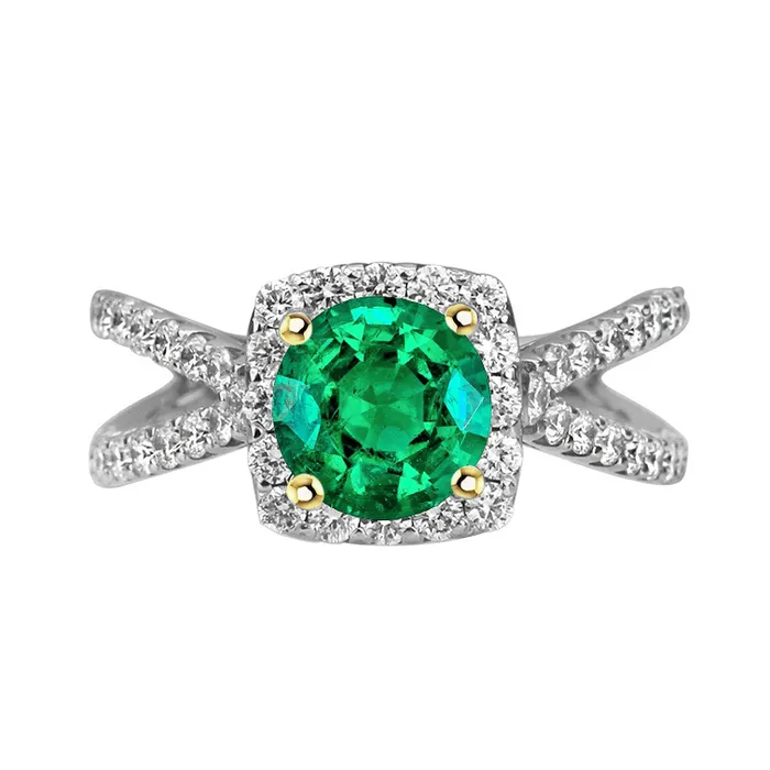 HarryChadEntcom Rings Split Shank Engagement Ring Green Emerald Gemstone