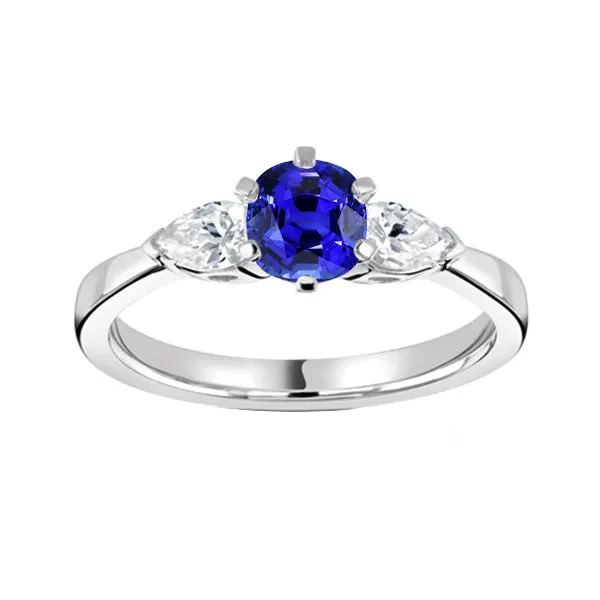 HarryChadEntcom Rings Three Stone Round Blue Sapphire Ring Pear Natural Earth Mined Diamonds 125 Carats HarryChadEntcom Rings Three Stone Round Blue Sapphire Ring Pear Natural Earth Mined Diamonds 125 Carats
