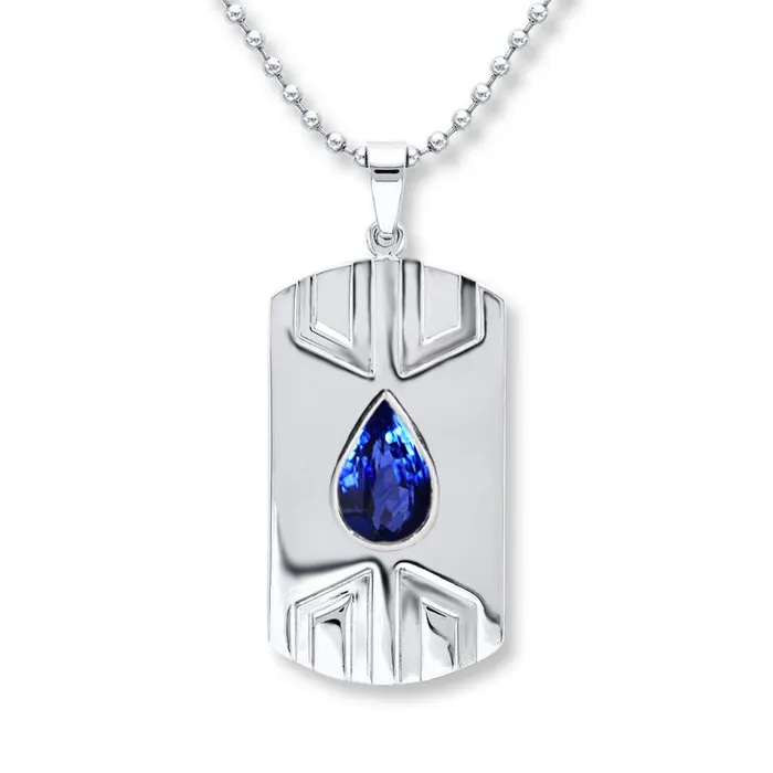 HarryChadEntcom Unique Pear Blue Sapphire Pendant Dog Tag For Men Necklaces HarryChadEntcom Unique Pear Blue Sapphire Pendant Dog Tag For Men Necklaces