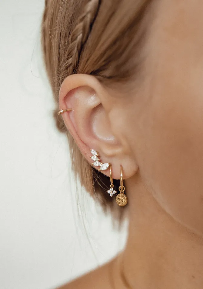 Hey Happiness Earrings Evil Eye Charm Hoop Earrings Sterling Silver Gold
