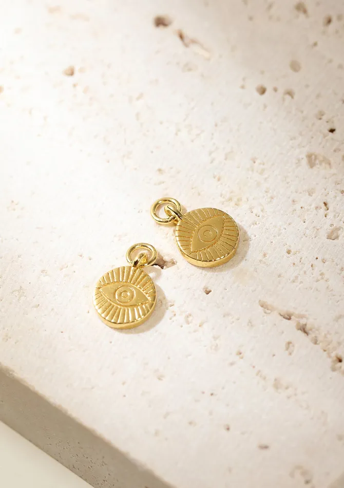 Hey Happiness Earrings Evil Eye Charm Hoop Earrings Sterling Silver Gold