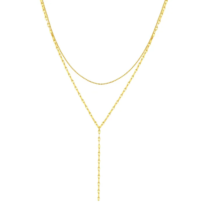 Hey Happiness Necklaces Layered Bead and Flattened Rolo Chain Y Necklace
