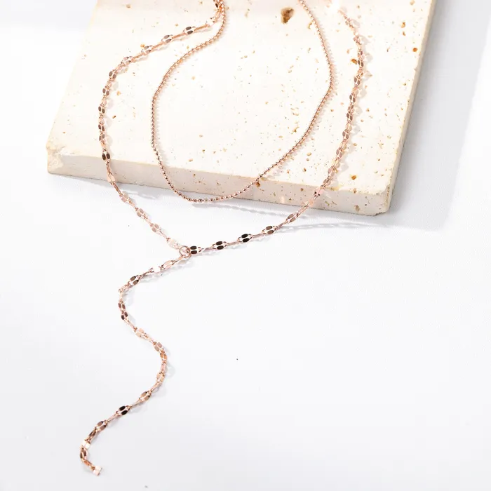 Hey Happiness Necklaces Layered Bead and Flattened Rolo Chain Y Necklace Hey Happiness Necklaces Layered Bead and Flattened Rolo Chain Y Necklace