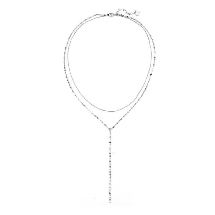 Hey Happiness Necklaces Layered Bead and Flattened Rolo Chain Y Necklace Hey Happiness Necklaces Layered Bead and Flattened Rolo Chain Y Necklace